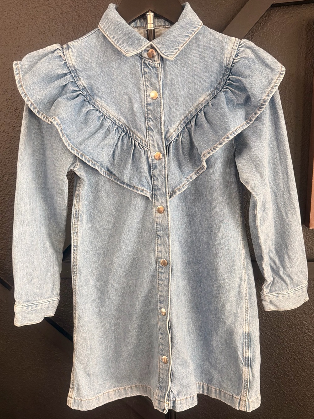 Zara Light Blue Denim Ruffle Jean Jacket